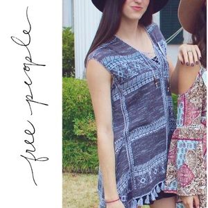 FREE PEOPLE Crochet Grey/Blue Tunic XS